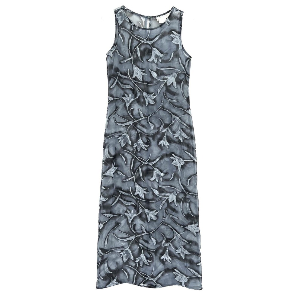 Vintage 90s Charlotte Russe Dress Size M Sheer Floral Maxi Whimsigoth Fairy Blue